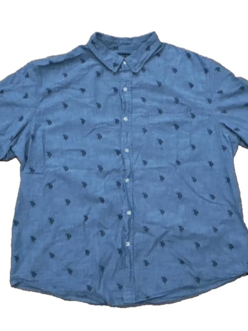 US Polo Assn. Shirt Men 2XL Blue Denim Button Up Collared Short Sleeve 2XL